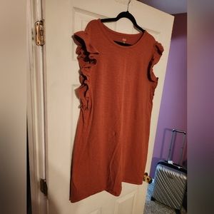 Plus Ruffle Cap Sleeve Crew Neck Dress